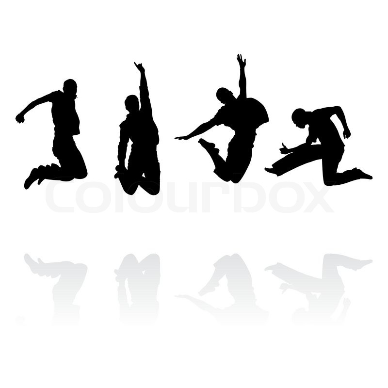 800x800 Jumping Men Silhouettes With Reflection, Vector Illustration