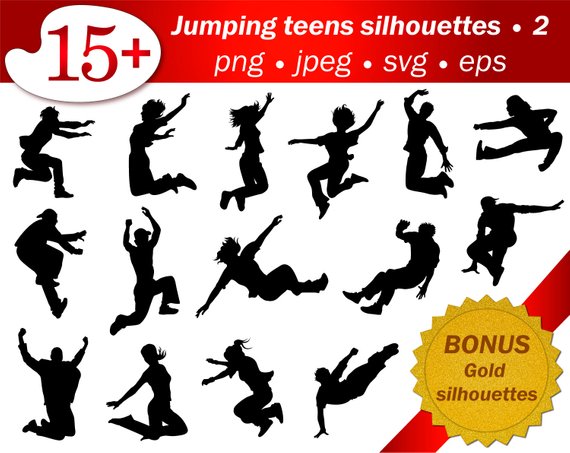 570x453 Teens Jumping Silhouette Man People Jump Vector Editable Svg Etsy