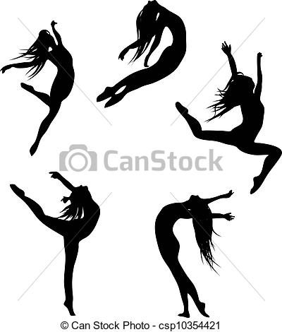 400x470 Five Black Silhouettes Dancing(Jumping) Woman.