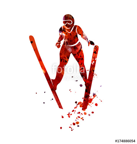 475x500 Vector Watercolor Silhouette Ski Jumper Stock Image And Royalty
