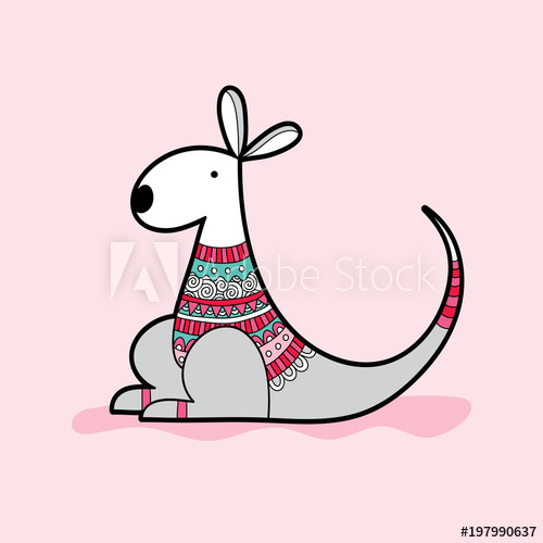500x500 Cute Kangaroo With A Multi Colored Jumper Vector Illustration On A