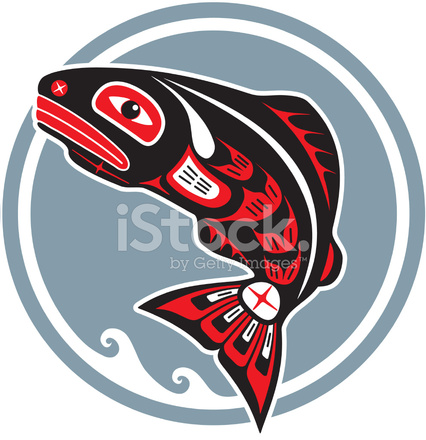 426x440 Jumping Fish In American Native Style Stock Vector