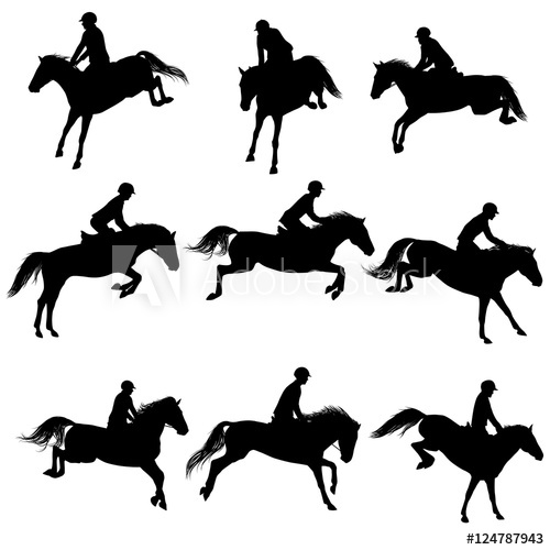 500x500 Set Of A Jumping Horse With Rider Silhouettes
