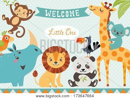450x341 Baby Shower Design With Cute Jungle Animals. Vector Is Cropped