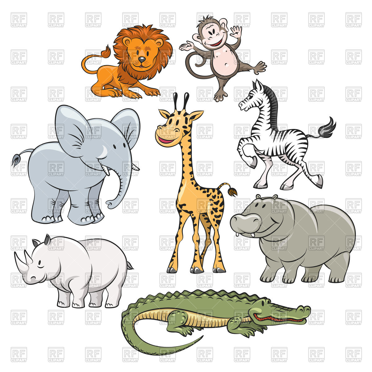 1200x1200 Cartoon Safari And Jungle Animals Flat Icons Vector Image Vector