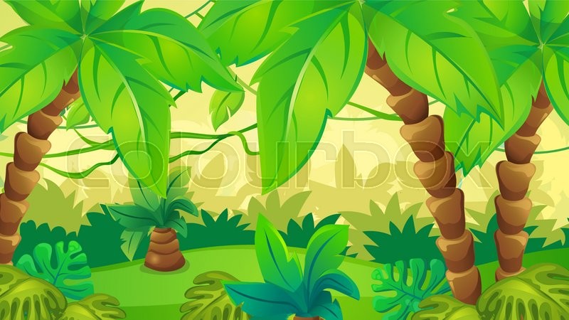 800x450 Vector Cartoon Game Background Of Jungle Landscape With Lianas And