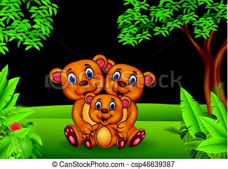 450x335 Vector Illustration Of Cartoon Brown Bear Family In The Jungle.