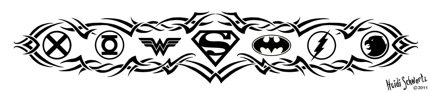1399x304 Tribal Justice League Tattoo Commission By Heidi Schwartz