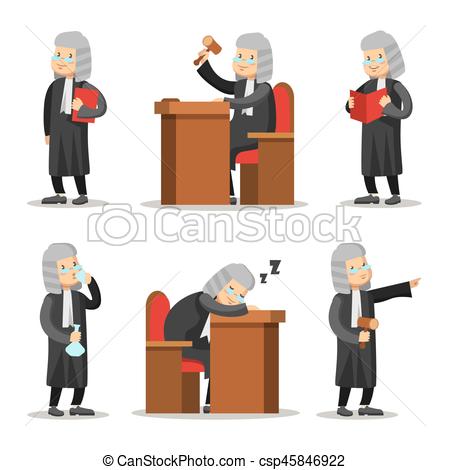 450x470 Judge Cartoon Character Set. Law And Justice. Vector Illustration.