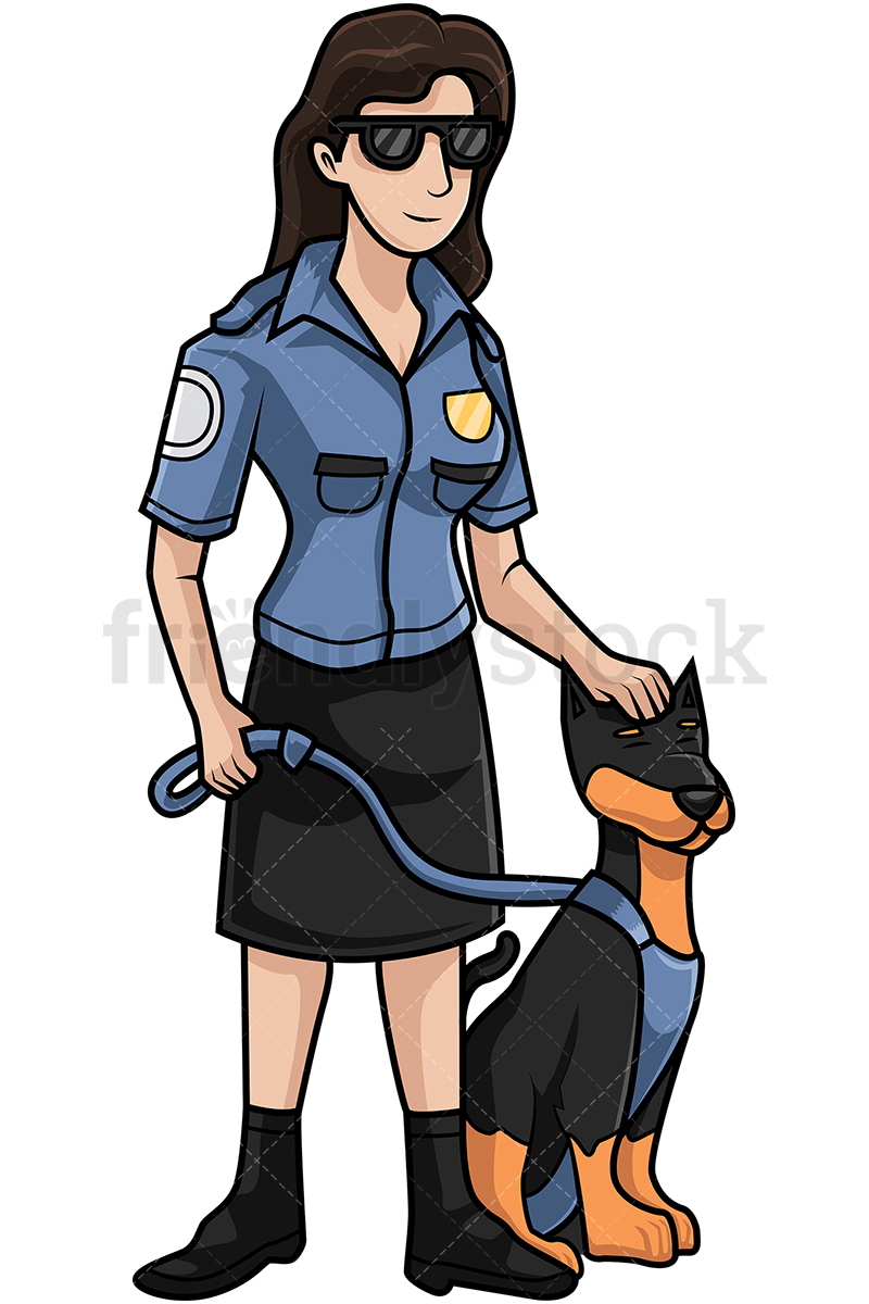 800x1200 Police Woman Petting Service Dog Cartoon Vector Clipart
