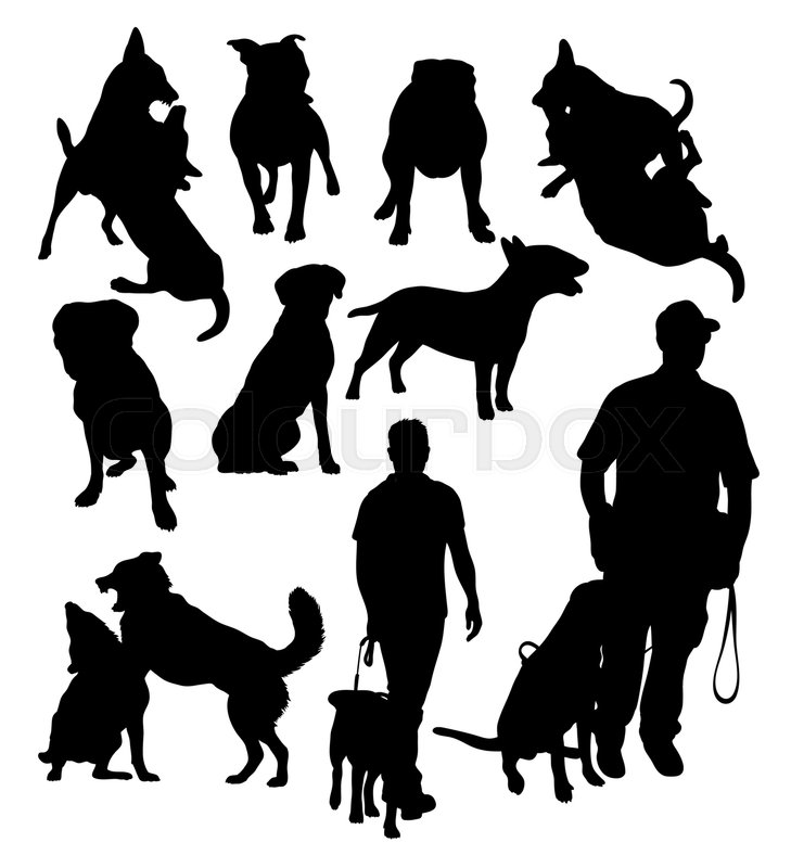 729x800 Police And Dog Activity Silhouette, Art Vector Design Stock