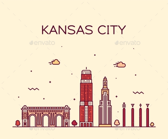 590x489 Kansas City Skyline Missouri Usa Vector Line City By Gropgrop