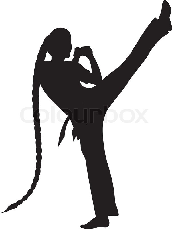 601x800 Vector Illustration Of Silhouette Of Karate Girl Stock Vector