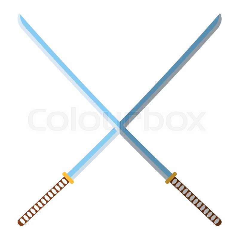 800x800 Medieval Katana Icon And Label. Flat Style. Vector Illustration