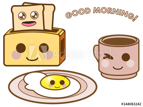 500x375 Kawaii Vector Food And Drink Set. Illustration Of Funny Breakfast