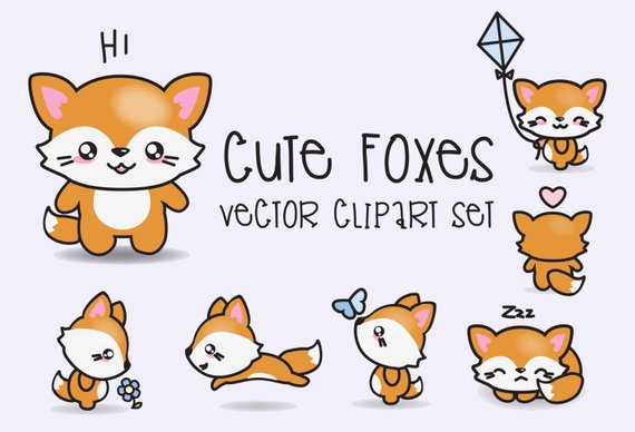 570x388 Premium Vector Clipart Kawaii Foxes Cute Foxes Clipart Set Etsy