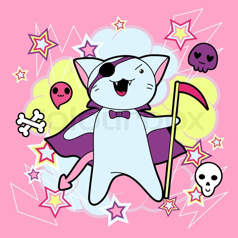 800x800 Vector Kawaii Illustration Halloween Cat And Creatures Stock