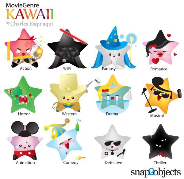600x583 Free Free Vector Kawaii Movie Genres Icons Psd Files, Vectors