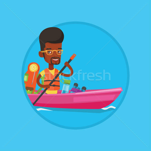 600x600 Man Riding In Kayak Vector Illustration. Vector Illustration