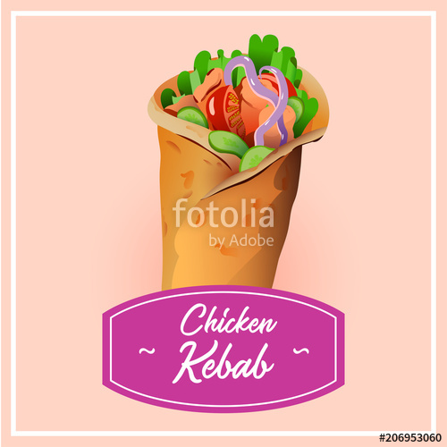 500x500 Kebab Vector Illustration. Rich Tasty Shawarma Poster With Pink
