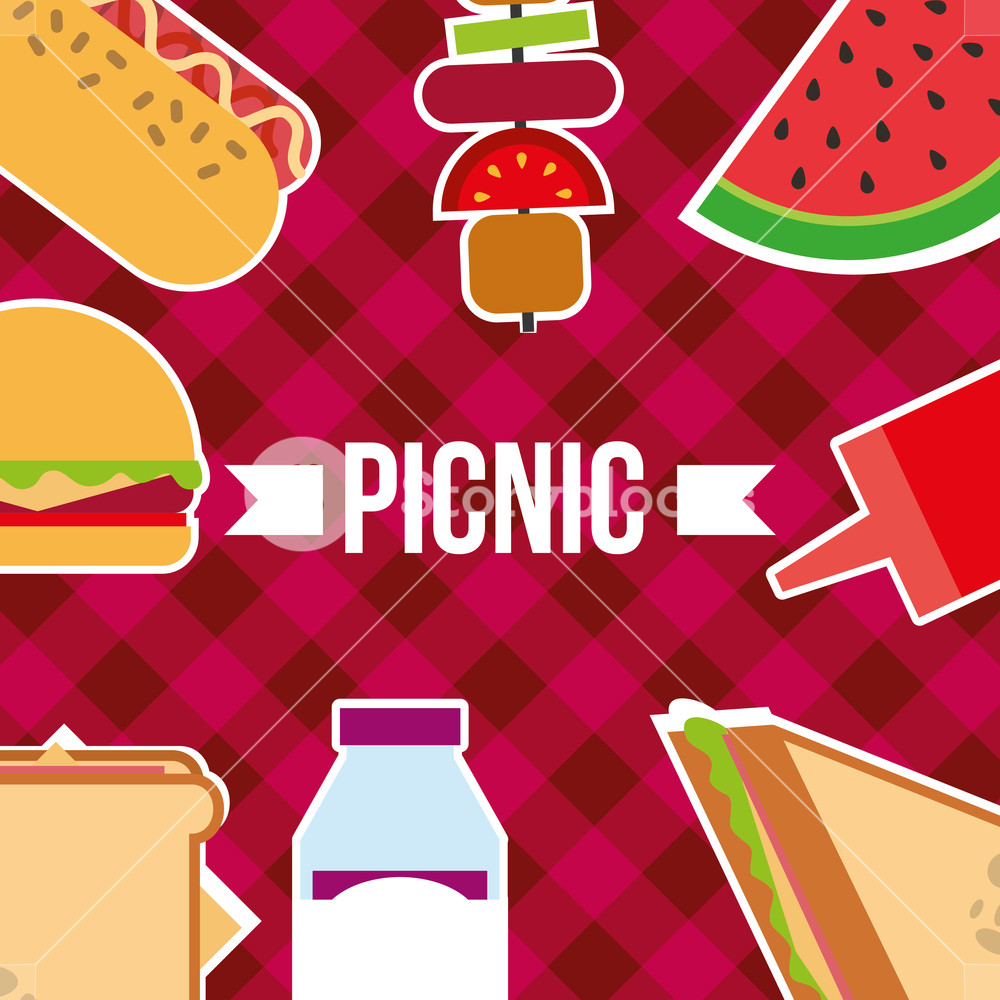 1000x1000 Picnic Poster Food Sandwich Fruits Burger Kebab Vector
