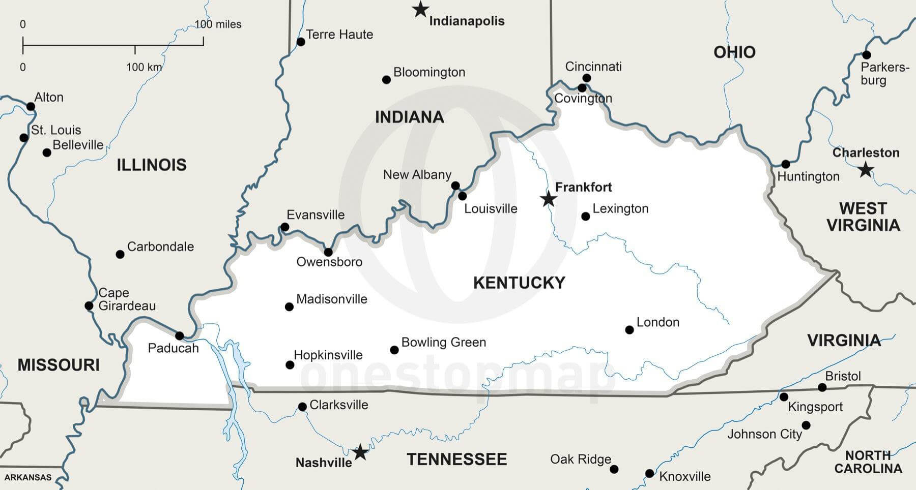 1800x964 Vector Map Of Kentucky Political One Stop Map