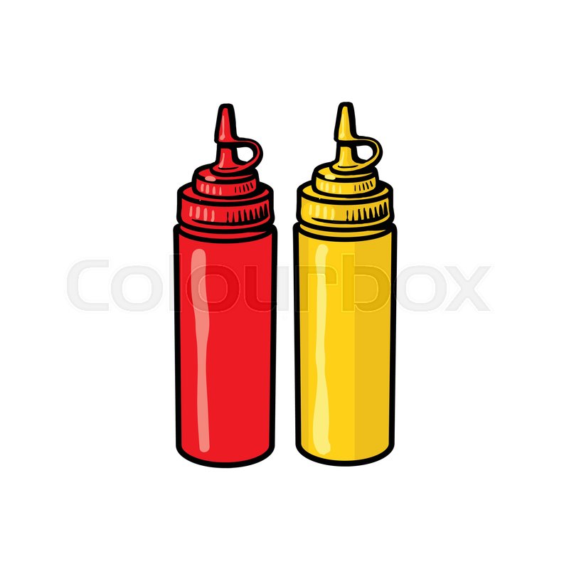 800x800 Blank, Unlabelled Fast Food Plastic Bottles Of Ketchup And Mustard