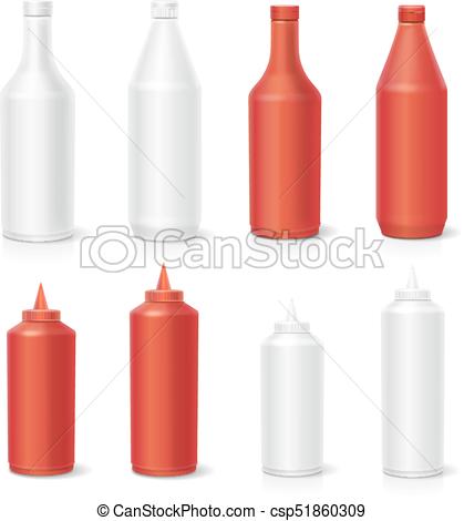 419x470 Blank Plastic Red White Tomato Ketchup And Mayonnaise Bottles Set