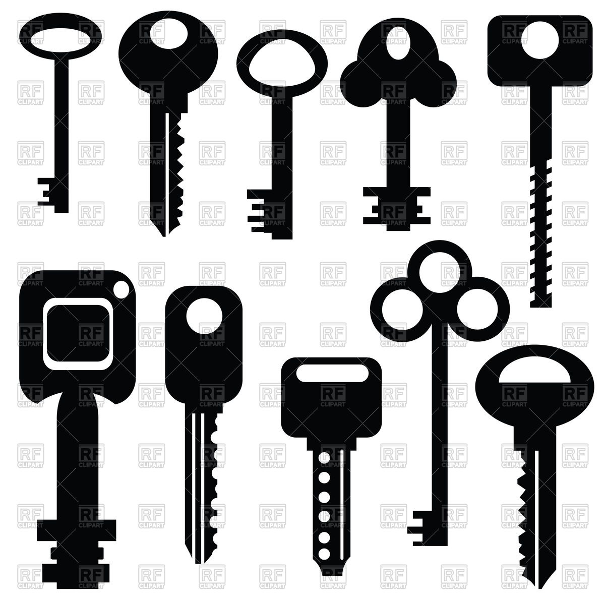 1200x1200 Pictograms (Silhouettes) Of Modern And Old Keys Vector Image