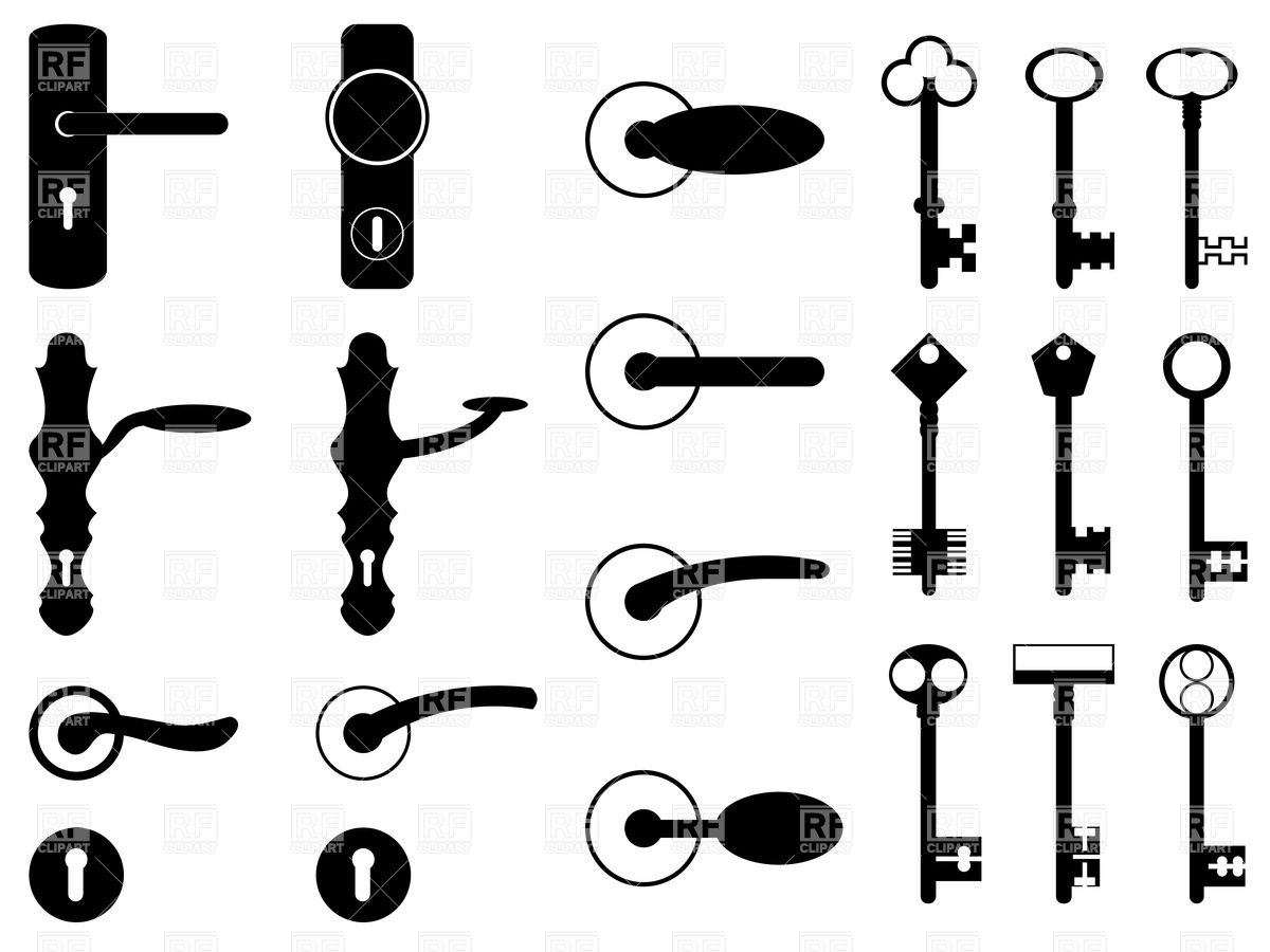 1200x900 Silhouettes Of Antique Door Knobs, Handles And Old Keys Vector