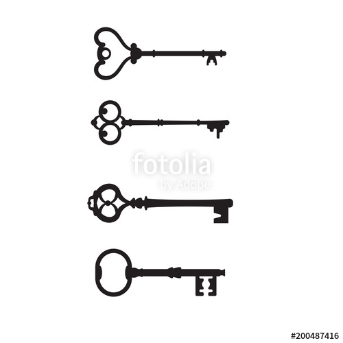 500x500 Set Antique Keys For Locks Different Shapes Vector Icon. Vector