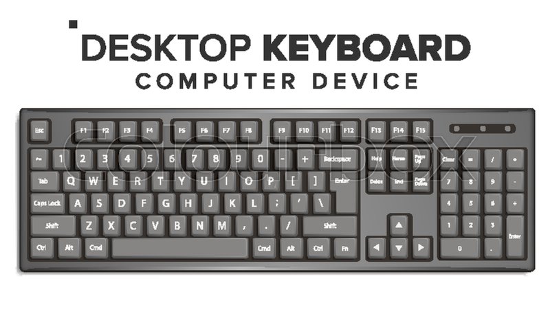 800x450 Desktop Keyboard Vector. 3d Realistic Classic Computer Keyboard