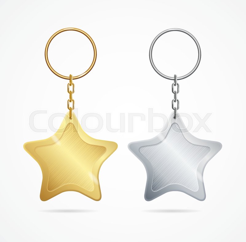 800x786 Realistic Template Metal Keychains Set Golden And Silver Star