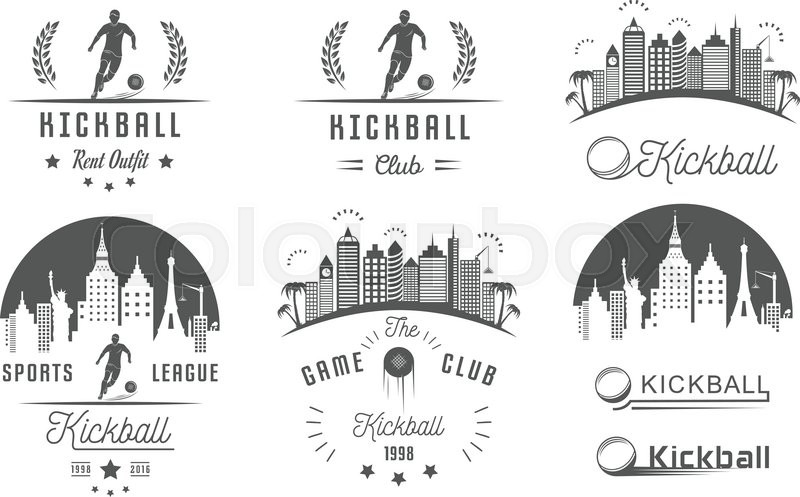 800x497 Set Of Vintage Kickball Labels, Logo, Sign, Badges, Icons And