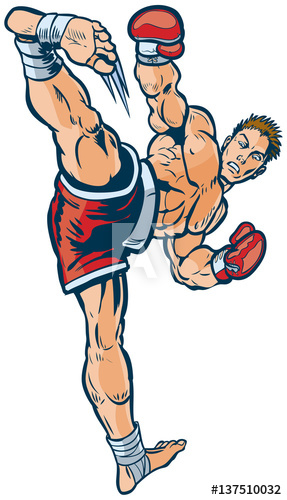 287x500 Kickboxing Man Executing High Side Kick Vector Illustration