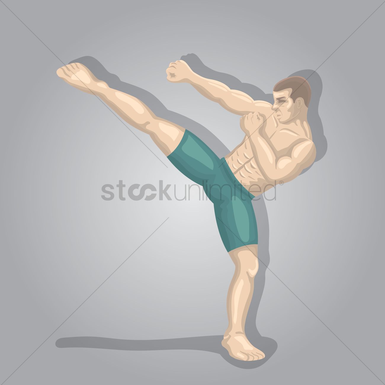 1300x1300 Kickboxing Player In Pose Vector Image