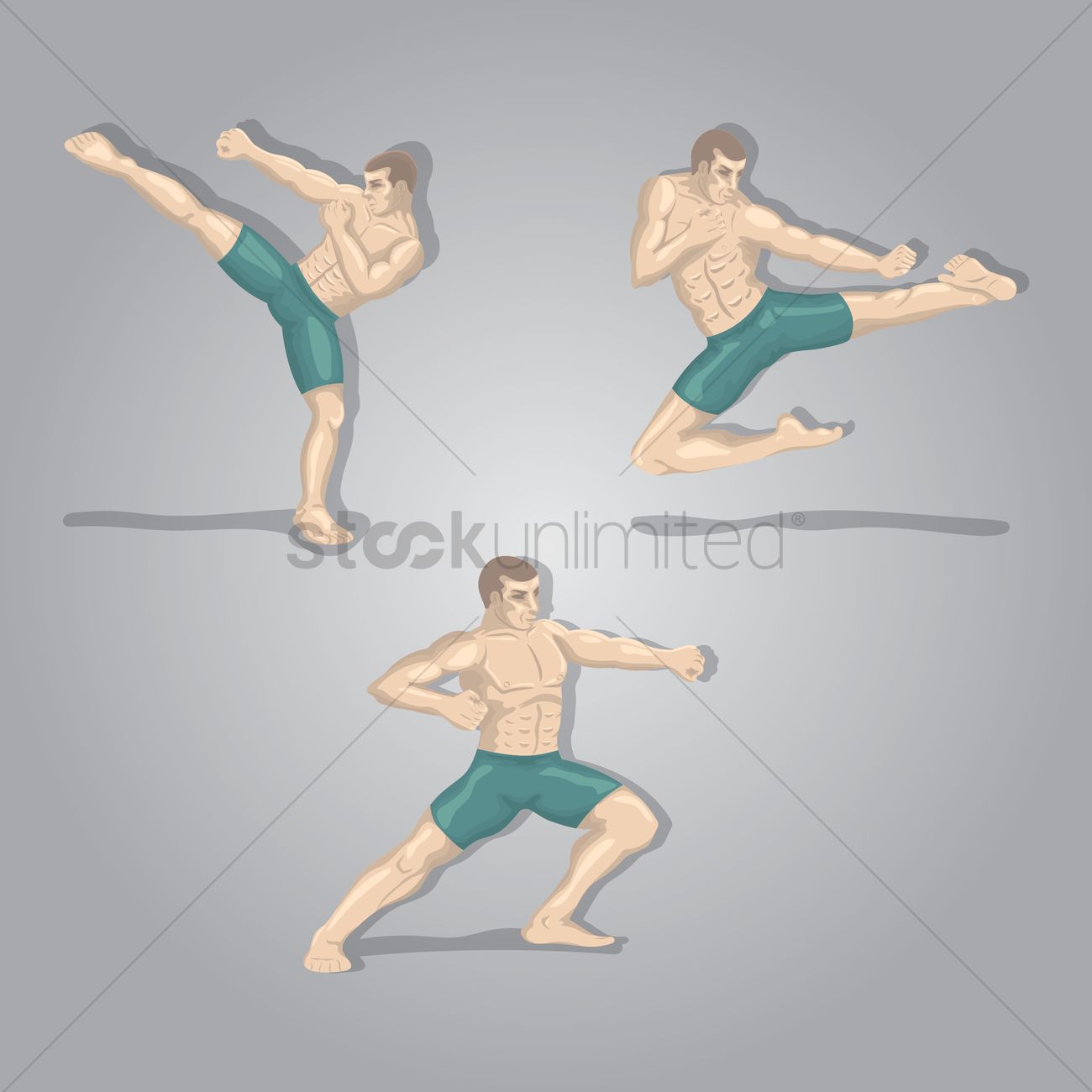 1300x1300 Kickboxing Player In Poses Vector Image