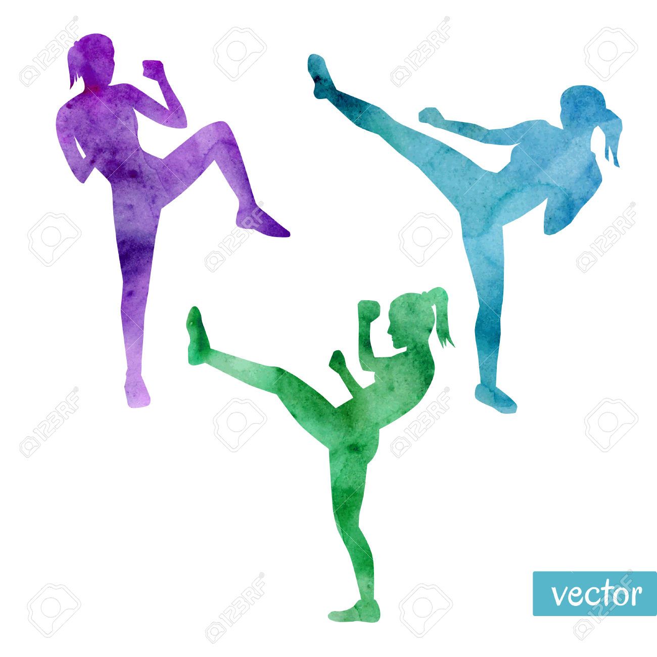 1300x1300 Set Of Vector Illustrations Of Kickboxing Women. Bright