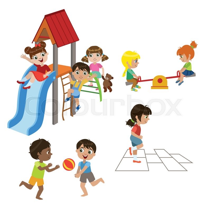800x800 Kids Playing Outdoors Set Of Colorful Simple Design Vector