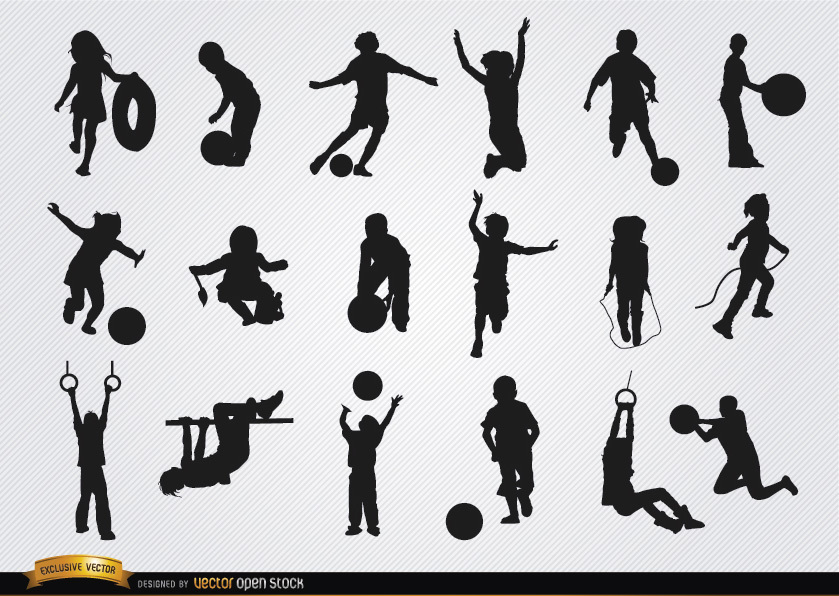 839x596 Kids Playing 18 Silhouettes Set