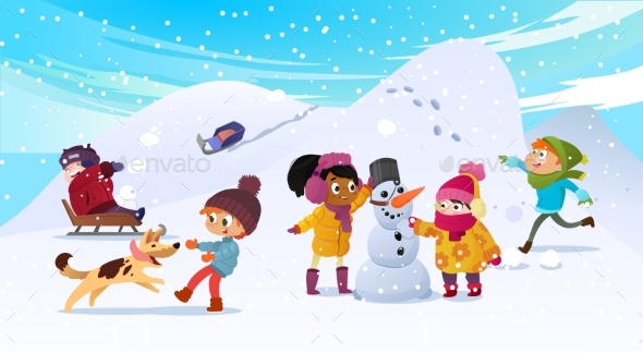590x324 Vector Illustration Of Multiracial Kids Playing By Lisitsa