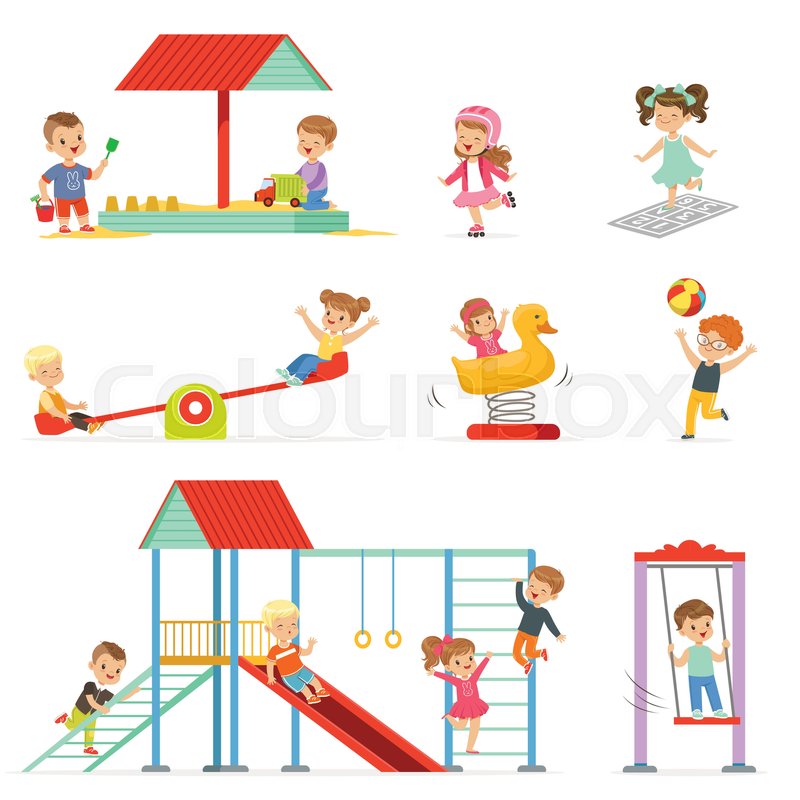 800x800 Cute Cartoon Little Kids Playing And Having Fun