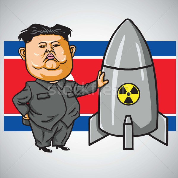 600x600 Kim Jong Un With Nuclear Missile On North Korea Flag. Cartoon