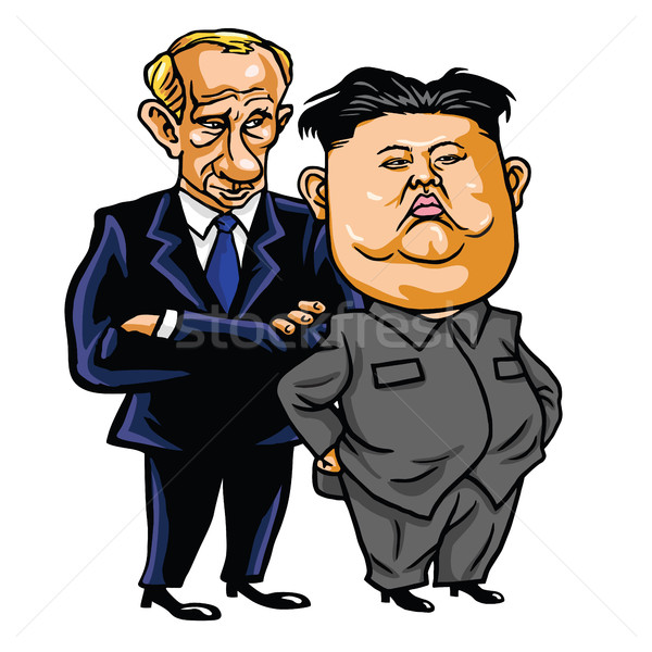 600x600 Kim Jong Un With Vladimir Putin. Cartoon Vector Illustration. May