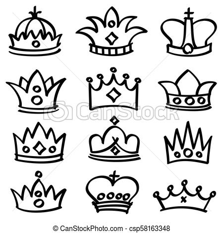 450x470 Luxury Doodle Queen Crowns Vector Sketch Collection. King Crown