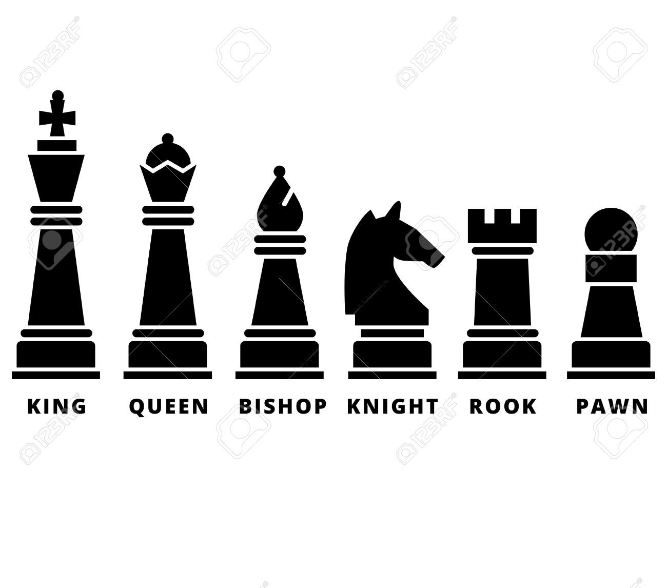 1300x1146 Set Of Chess Piece. Vector Icons In Black Silhouettes. King Queen