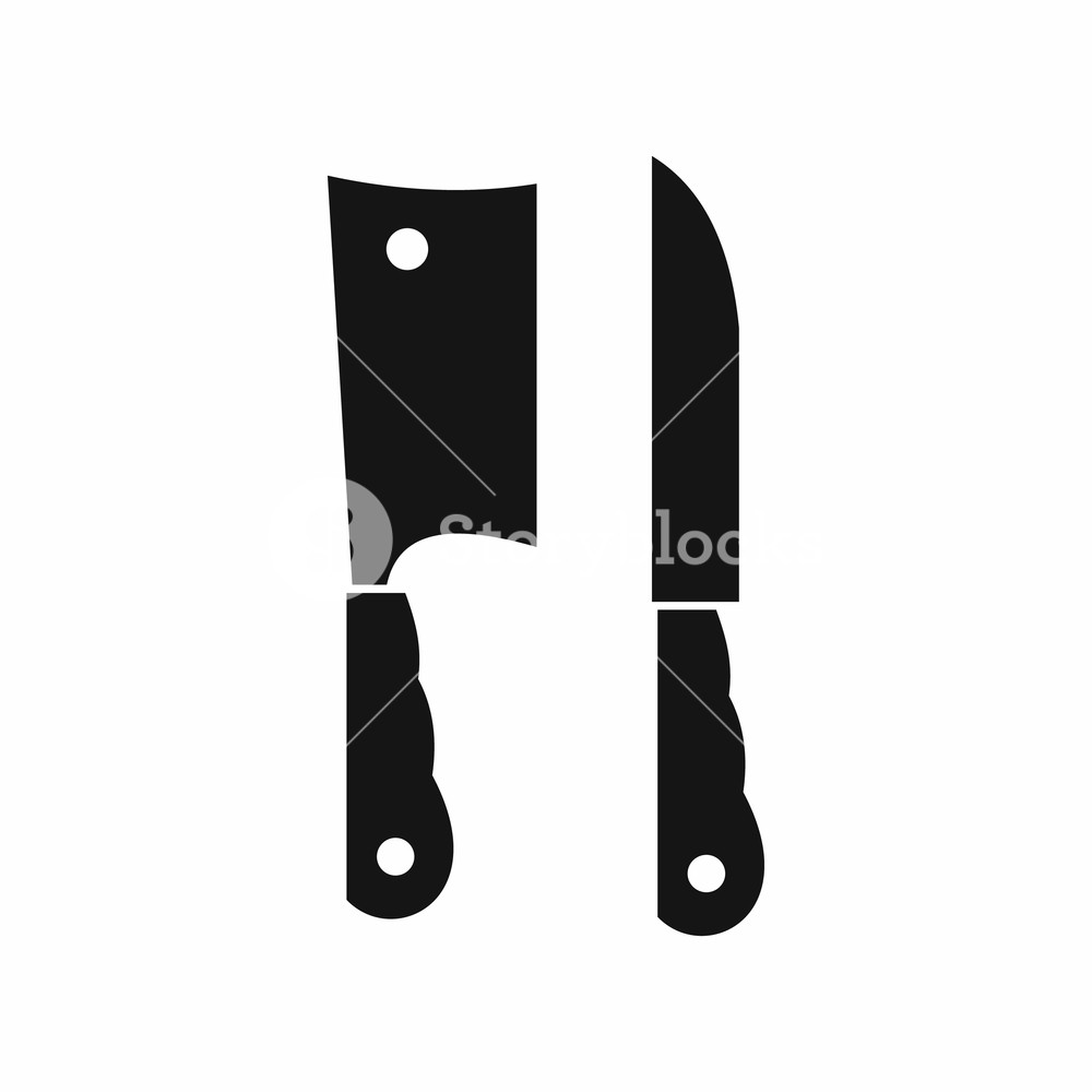 1000x1000 Kitchen Knife And Meat Knife Icon In Simple Style Isolated Vector