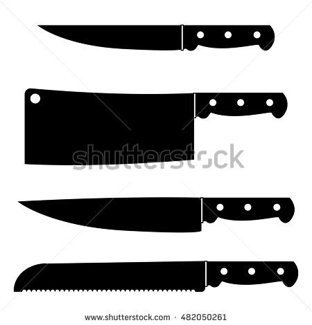 450x470 Set Of Kitchen Knives In A Black And White. Vector Illustration