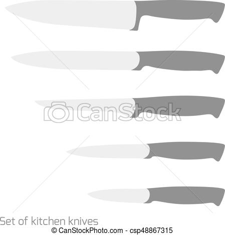 449x470 Set Of Kitchen Knives. Set Of Isolated Kitchen Knives In Flat
