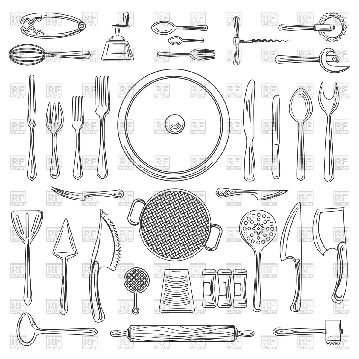 1200x1200 Kitchen Utensils Or Kitchenware Sketch. Hand Drawn Cooking Tools
